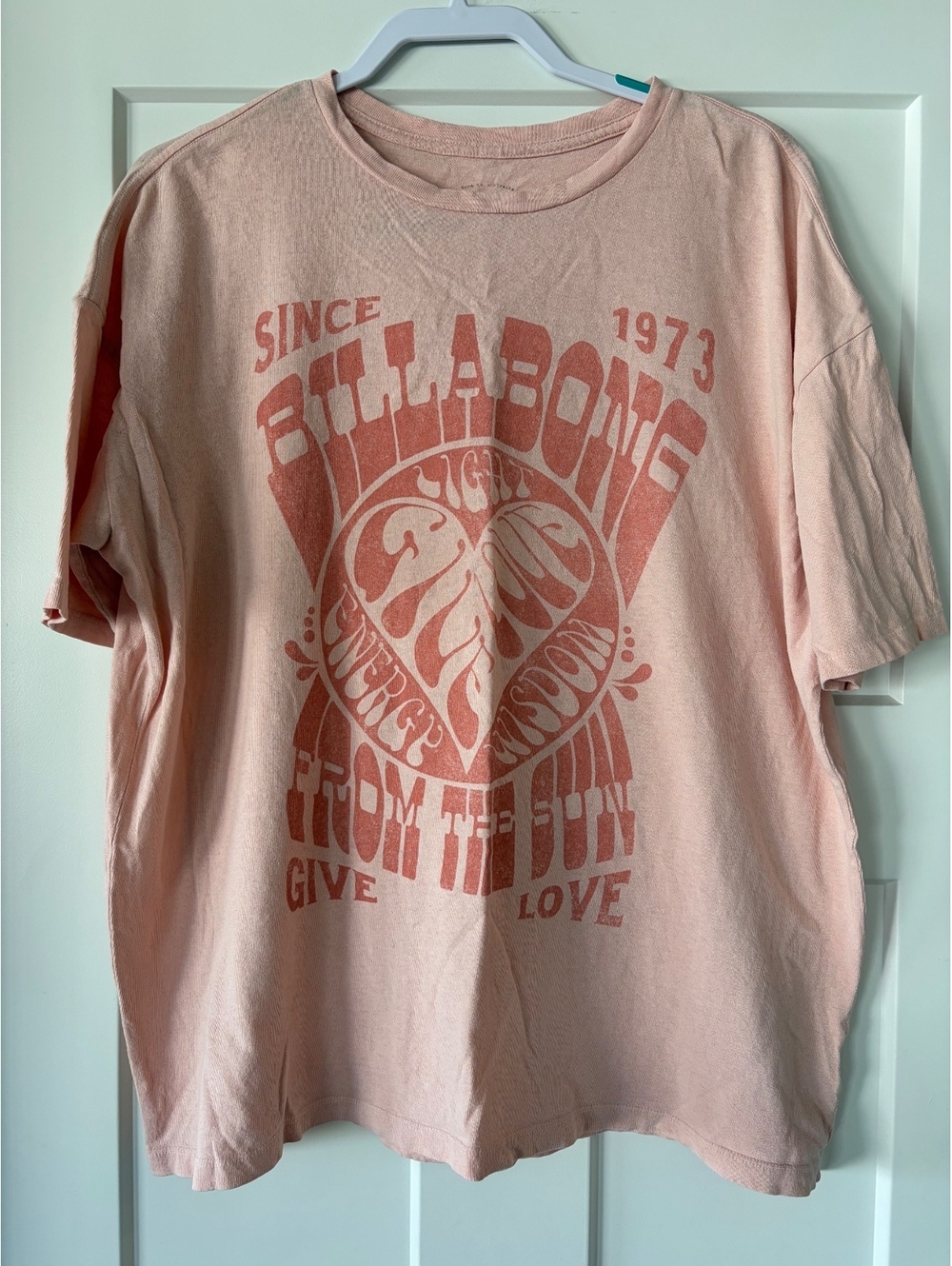 Billabong "Since 1973 / Give Love" Graphic Tee — Pink, Size M